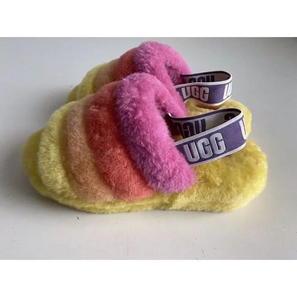 UGG Fluff Yeah Women’s Sz 7 Slipper Slides Yellow Orange Pink 1097169 NEW - Picture 5 of 10